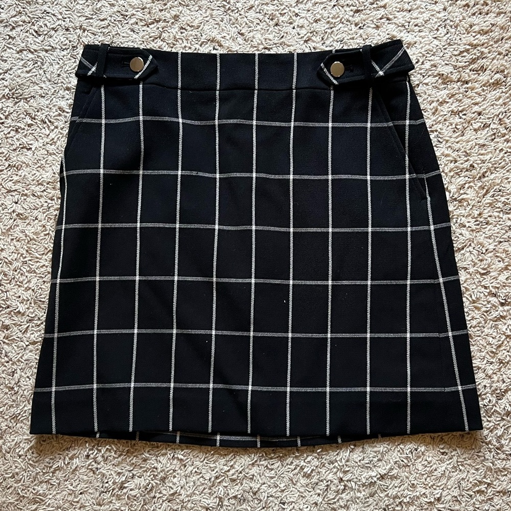 LOFT Navy and White Checkered Skirt